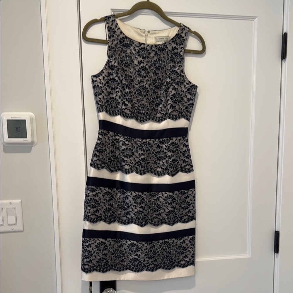Black and White Sleeveless Sheath Midi Dress for Cocktail